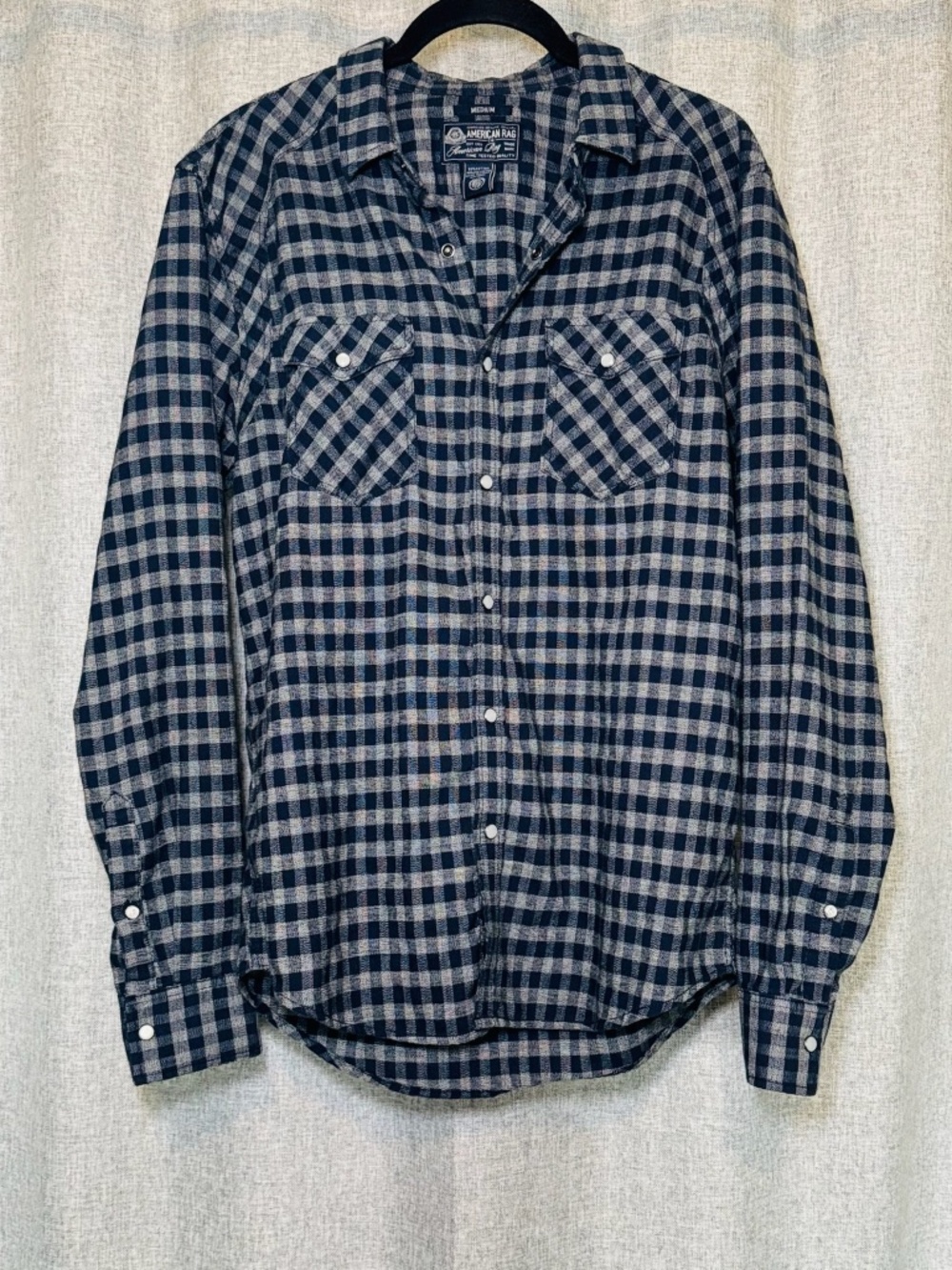 American Rag Button Up Shirt Men's M Flannel Cotton Pearl Snap Classic Western